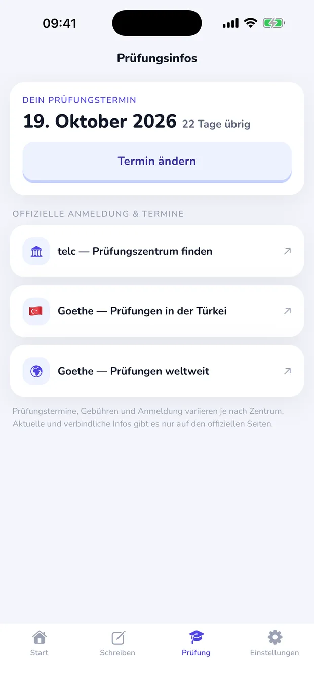 Dein Prüfungstermin, dein Countdown — Die Links zur Anmeldung sind gleich mit dabei