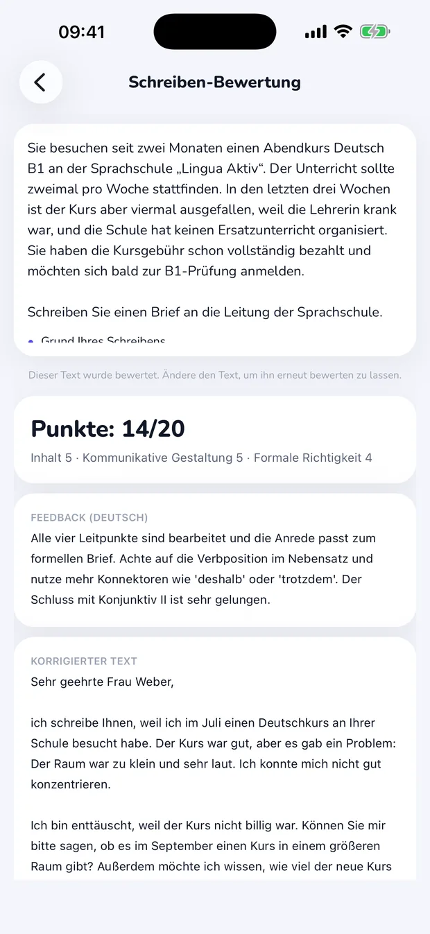 Dein Brief – bewertet, bevor es zählt — KI-Feedback nach den drei Bewertungskriterien